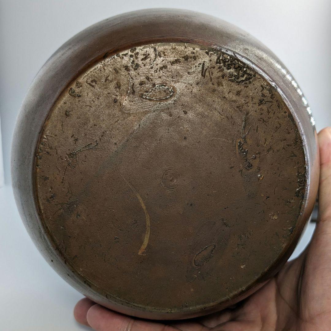 古い備前焼の水指 合箱 茶道具 茶器 抹茶 水差 食器 容器 花器 花瓶 花入