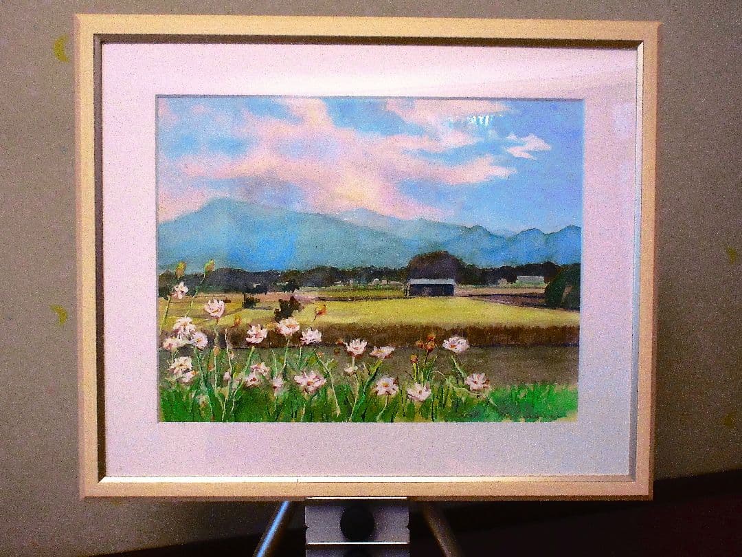 水彩画 風景画 白い花額装済み