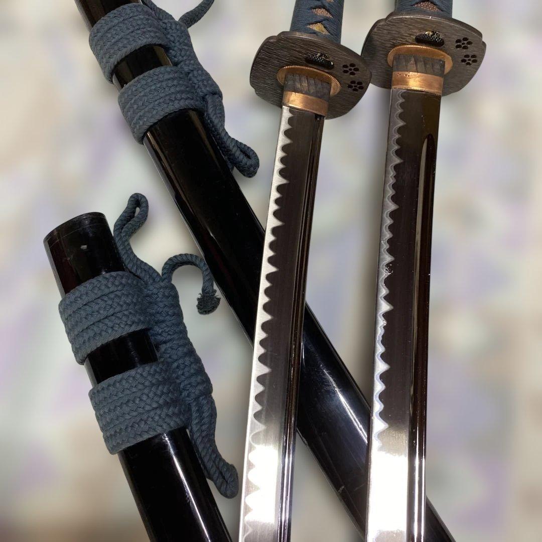 高級豪華版居合刀大小２本 青柄 桜透し木瓜鍔