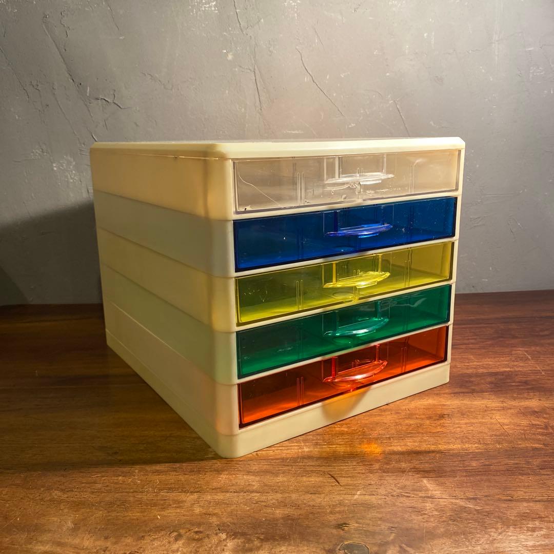 昭和レトロ 五段書類入れ 小引き出し 収納 レトロポップ スペースエイジ