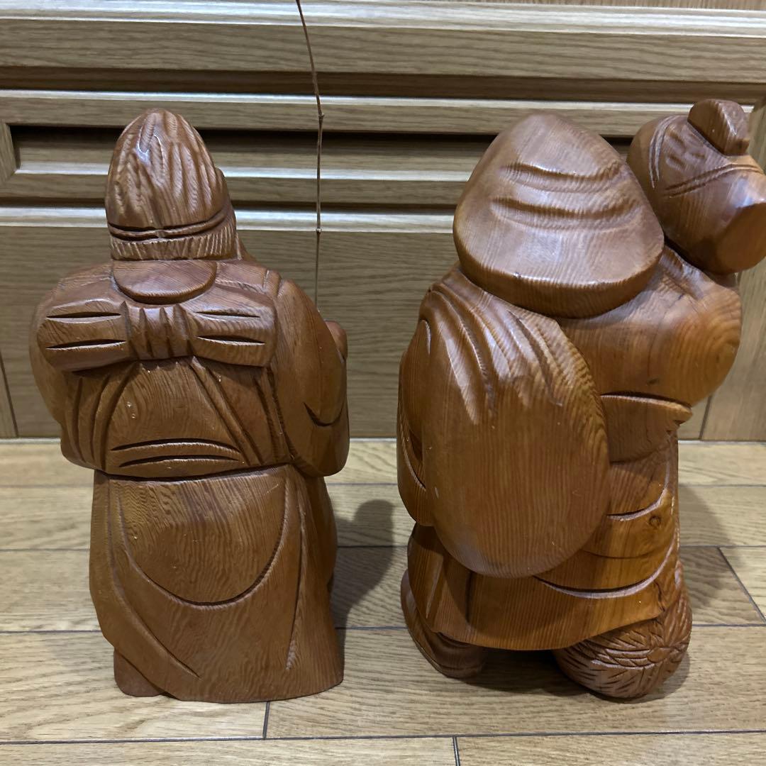 木製 福の神 彫刻 2体セット