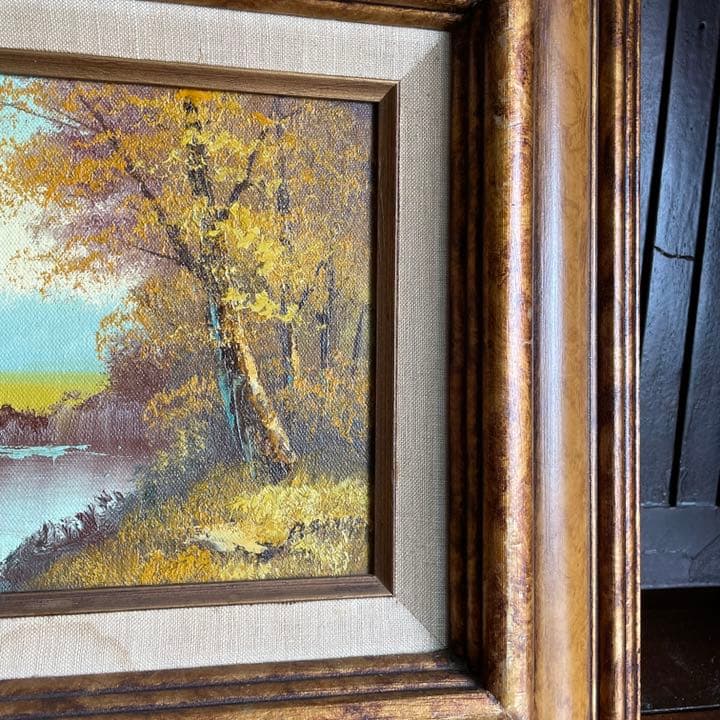 豪華！アンティーク絵画　油彩　アメリカ　森林と川風景画Antiqueヴィンテージ