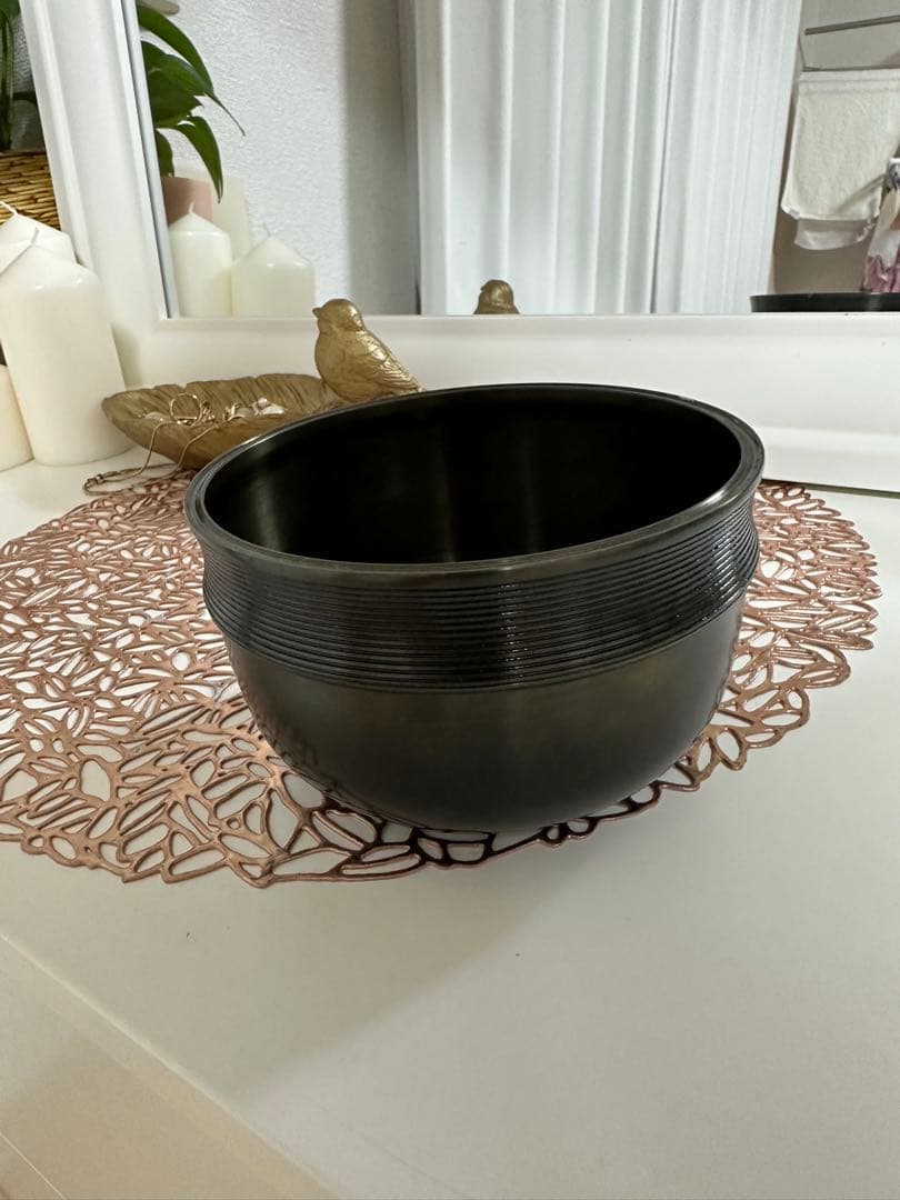 【茶道具】糸目　唐金建水