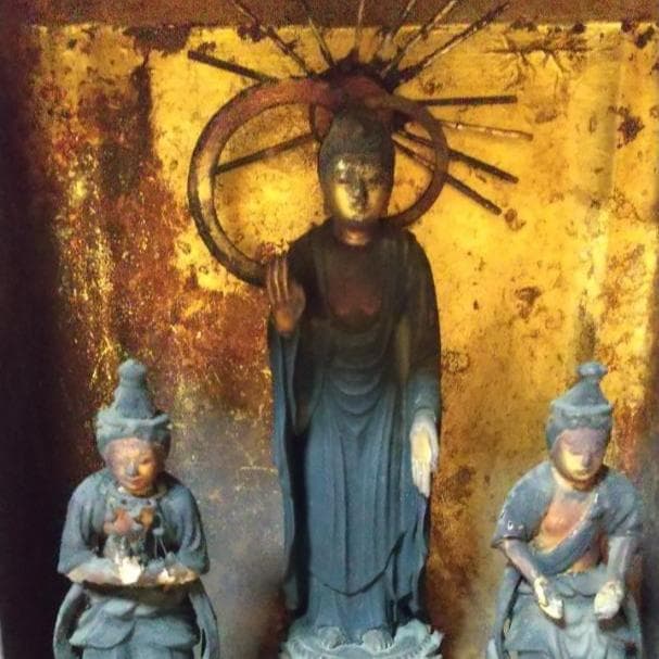 仏像　三尊像　厨子入り　阿弥陀三尊