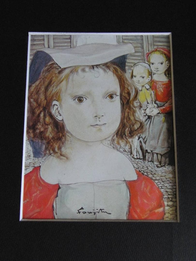 藤田嗣治、「Les Enfants」、希少画集の額装画、人気作品