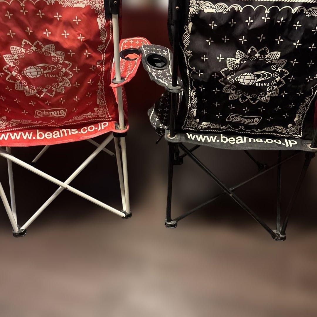 ビームス コールマンコラボバンダナ柄 アウトドアチェア 赤黒
