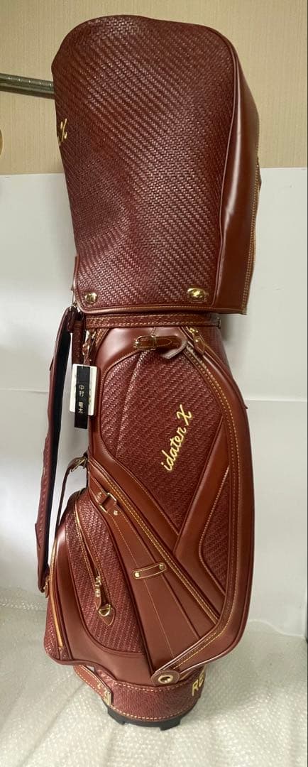 【美品】idatenX高級ゴルフキャディバッグ ブラウン系レザー調重厚デザイン