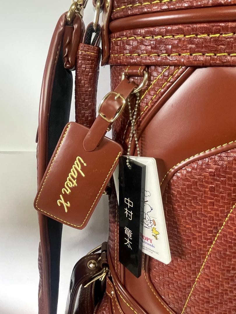 【美品】idatenX高級ゴルフキャディバッグ ブラウン系レザー調重厚デザイン