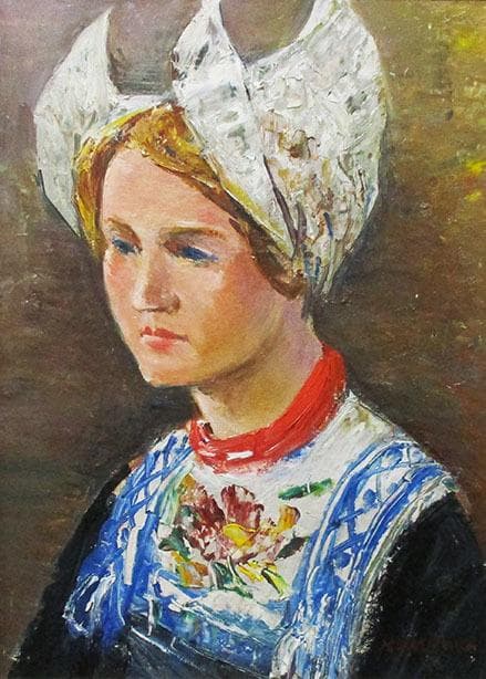 鵜飼幸雄　タイトル「オランダの女」　F4号　油彩」額装