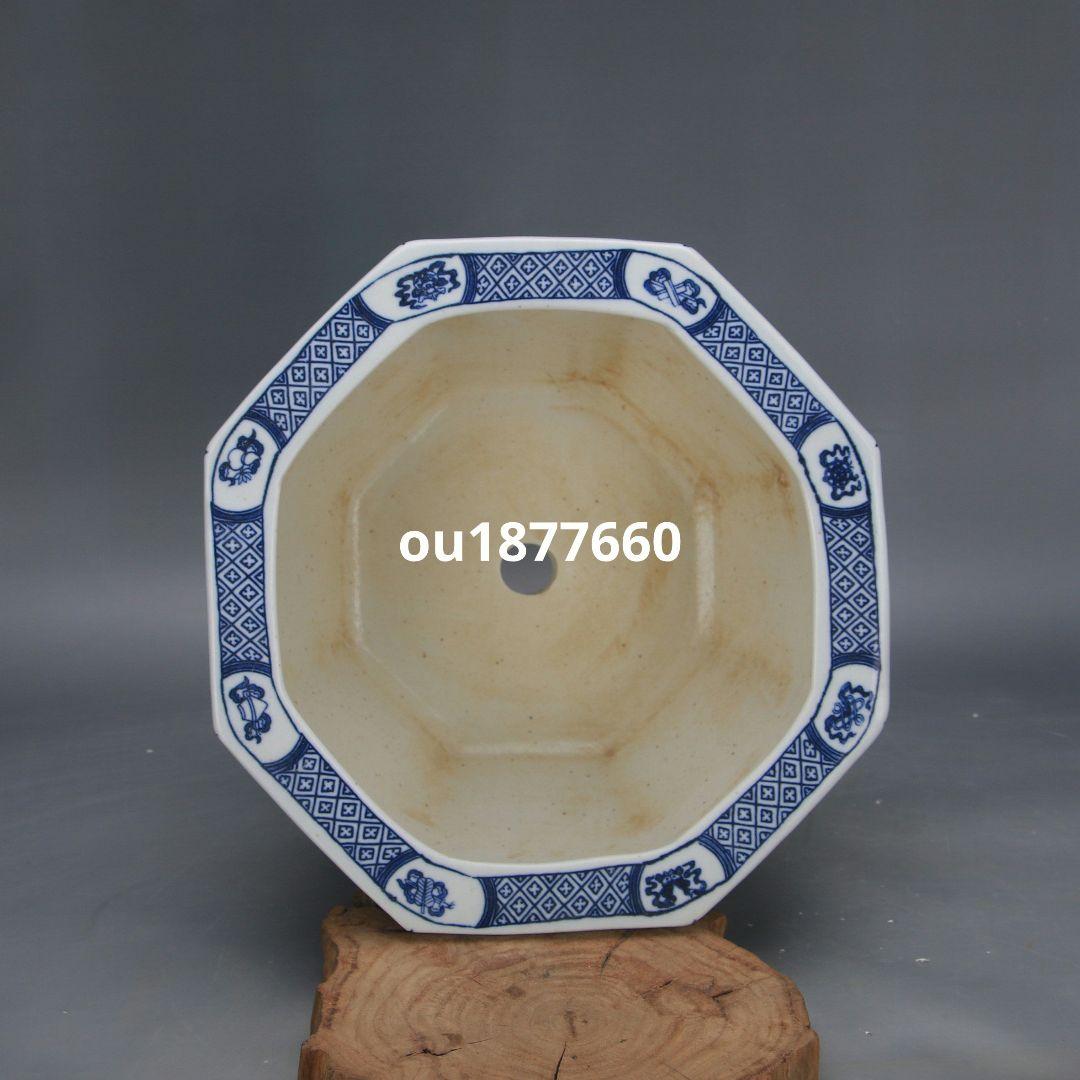 青花開窓山水花紋八方鉢 山野草鉢 多肉植物 植木鉢 小品大品盆栽鉢 陶器鉢置物