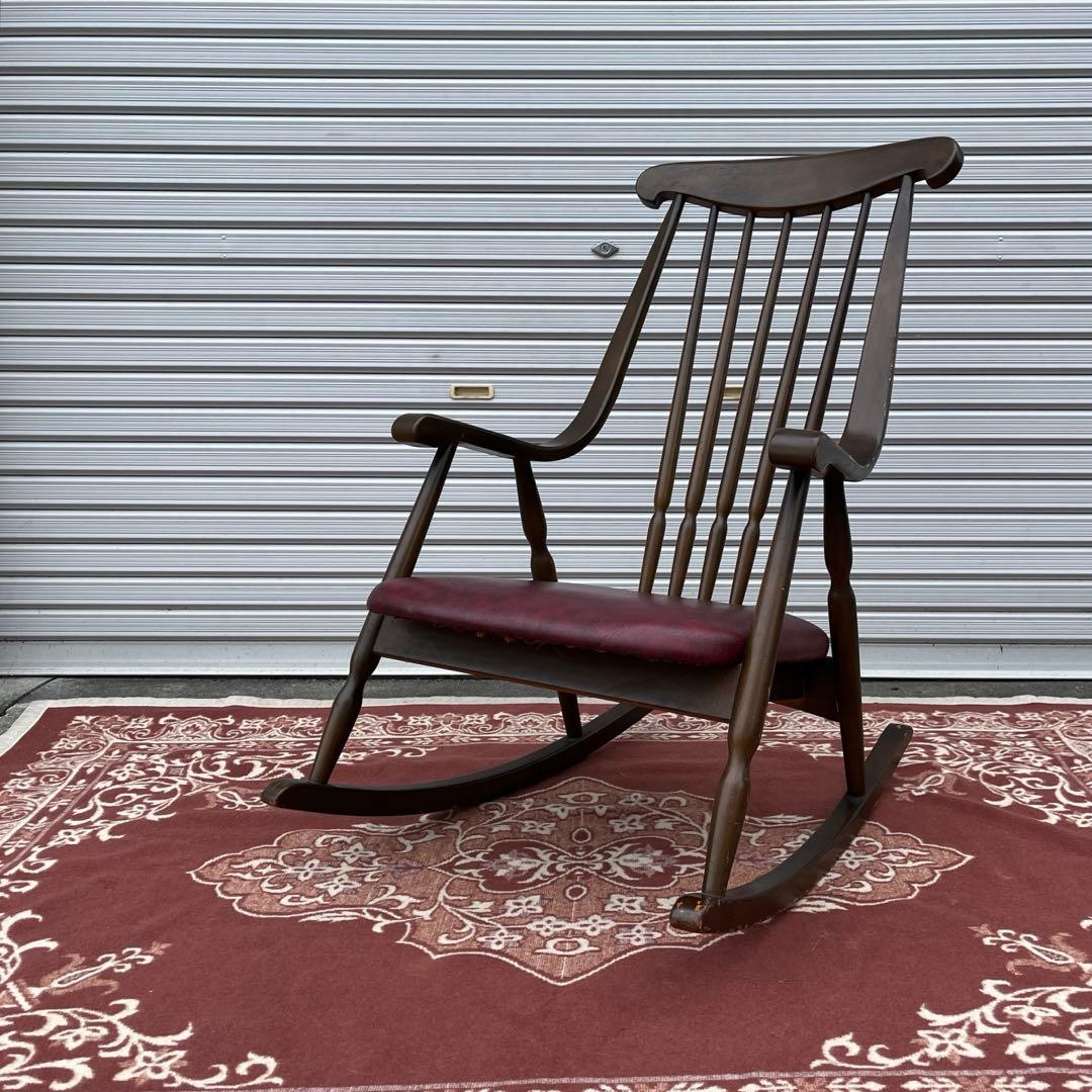 古家具ビンテージ品◾️鳥取家具 木製フレーム ロッキングチェア ミッドセンチュリー