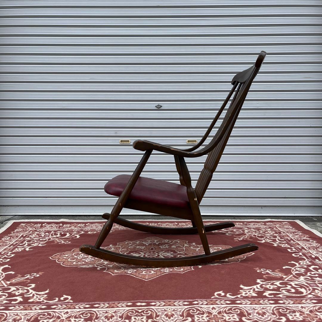 古家具ビンテージ品◾️鳥取家具 木製フレーム ロッキングチェア ミッドセンチュリー