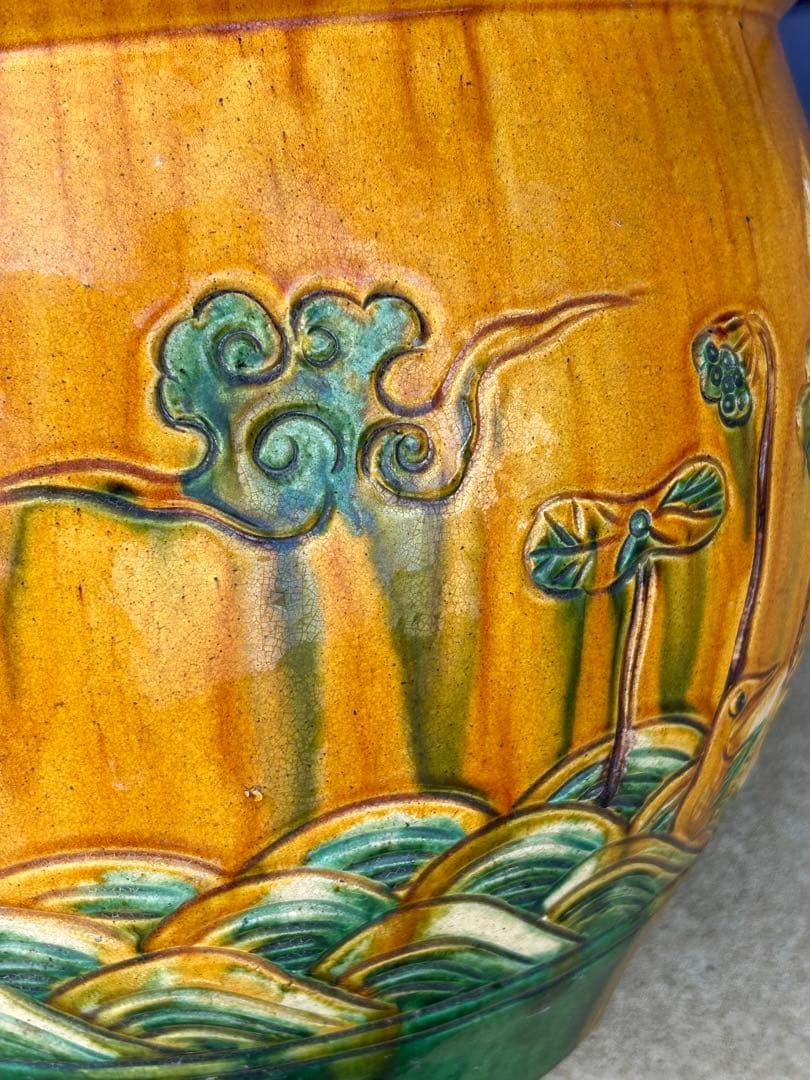 中国　三彩　蓮鷺紋鉢　送料込み0420