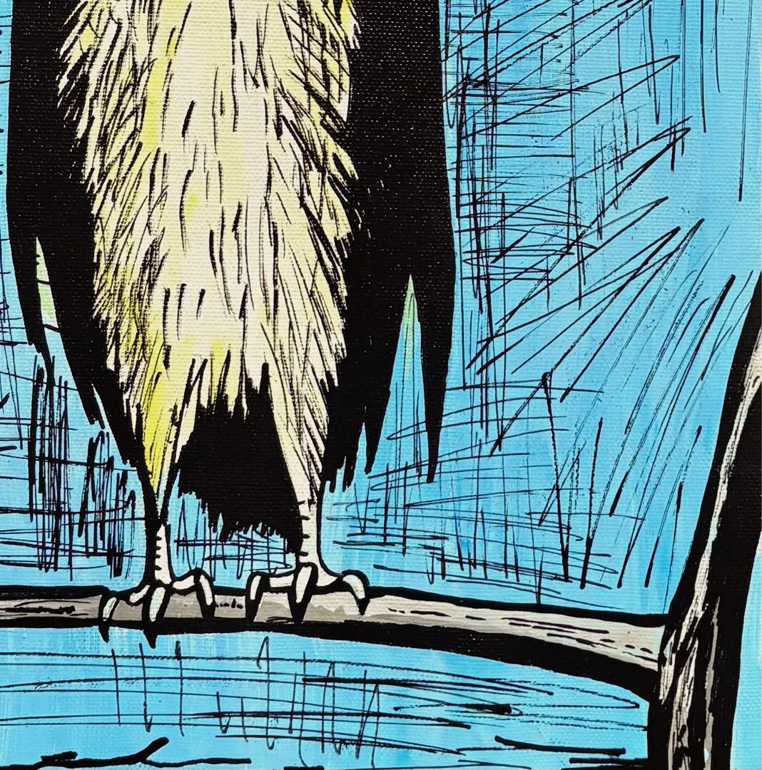 【F4号】手描き油彩画　ベルナールビュッフェ【ミミズク】額縁　絵画　サインあり