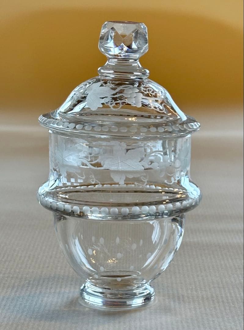 フランスアンティーク クリスタルハンドグラヴュール 手彫 葡萄柄 マスターポット