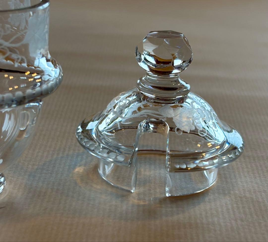 フランスアンティーク クリスタルハンドグラヴュール 手彫 葡萄柄 マスターポット