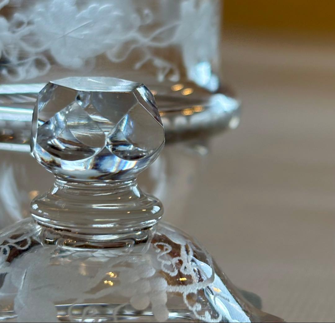 フランスアンティーク クリスタルハンドグラヴュール 手彫 葡萄柄 マスターポット