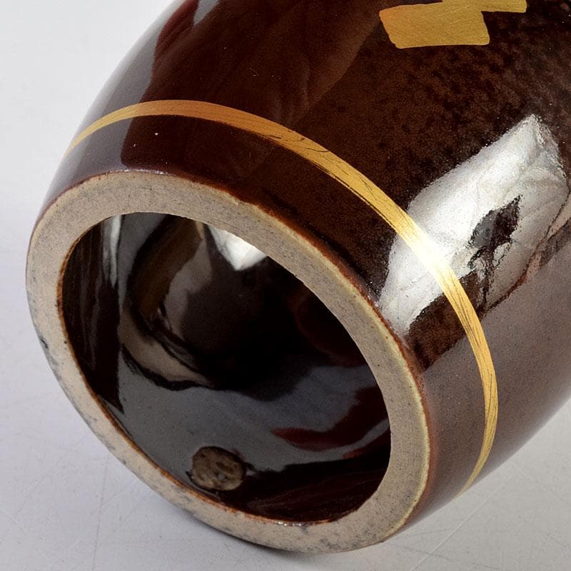 茶道具　膳所焼　淡海ぜぜ　陽炎園造　太鼓形　〆縄蒔絵　蓋置　共布共箱　V8752