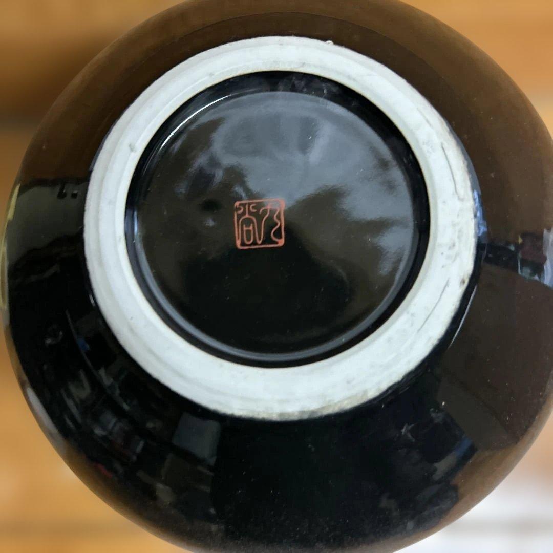 波と鳥の模様 陶器の花瓶