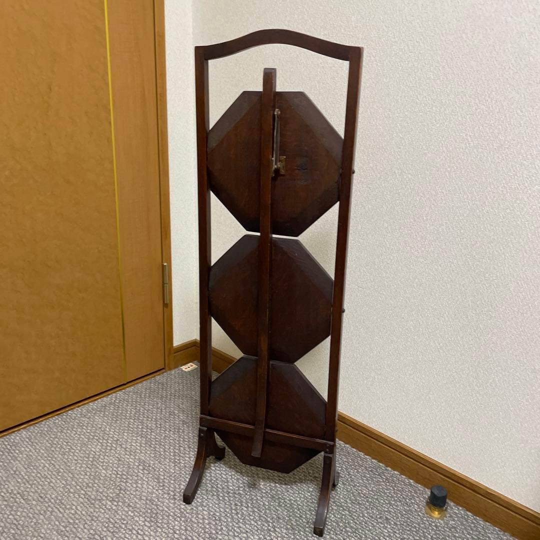 1／27まで発送停止。 木製 3段 ケーキスタンド 八角形　アンティーク