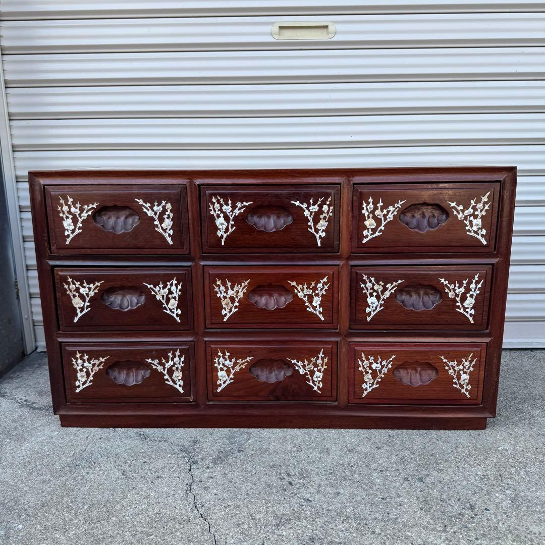 豪華 螺鈿細工 花梨 唐木 3段9杯 小箪笥チェスト 収納キャビネット抽斗飾り棚