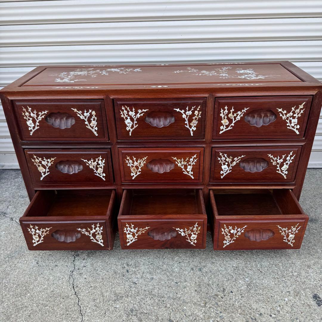豪華 螺鈿細工 花梨 唐木 3段9杯 小箪笥チェスト 収納キャビネット抽斗飾り棚