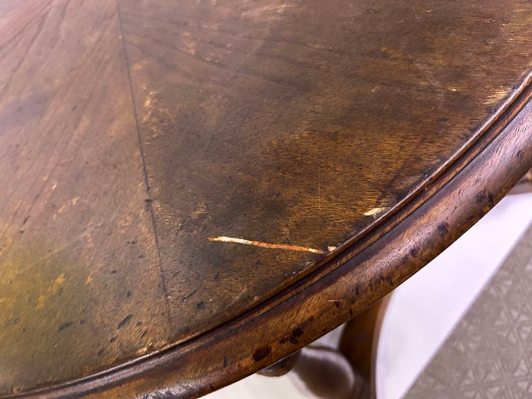 アンティーク　イギリス製　ブラウン　円形　木製　テーブル 92cm×46cm