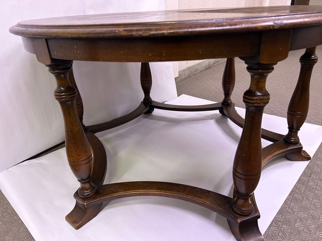アンティーク　イギリス製　ブラウン　円形　木製　テーブル 92cm×46cm