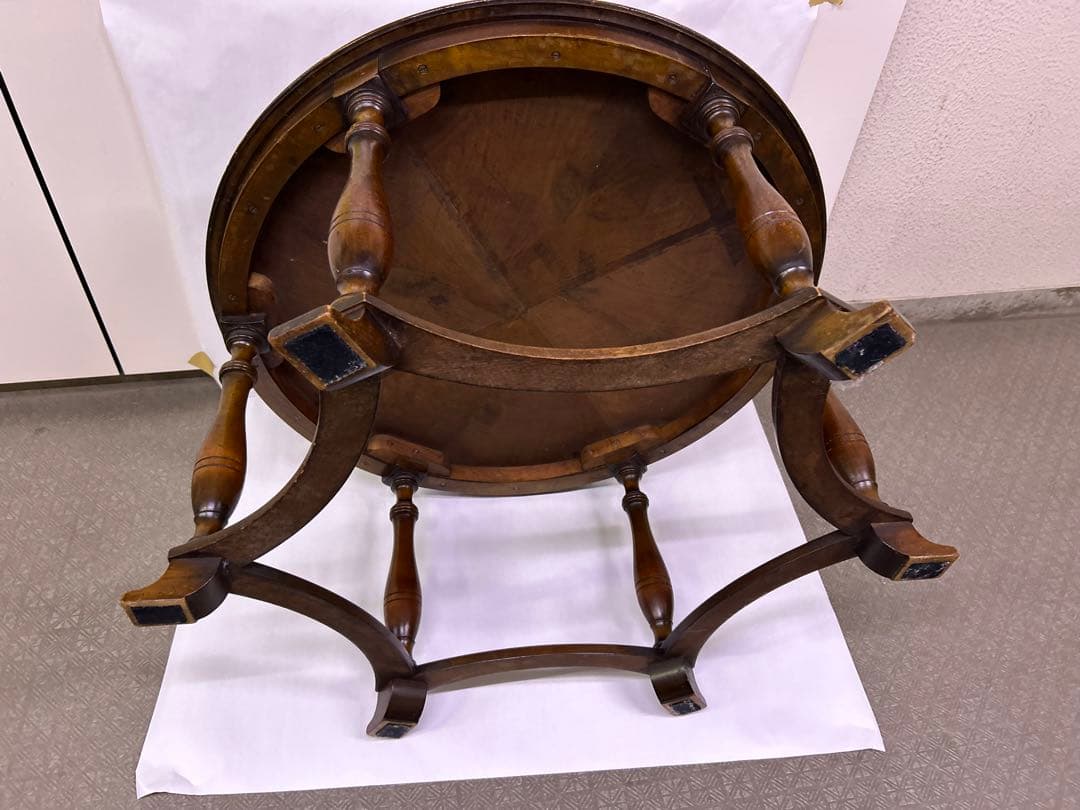 アンティーク　イギリス製　ブラウン　円形　木製　テーブル 92cm×46cm