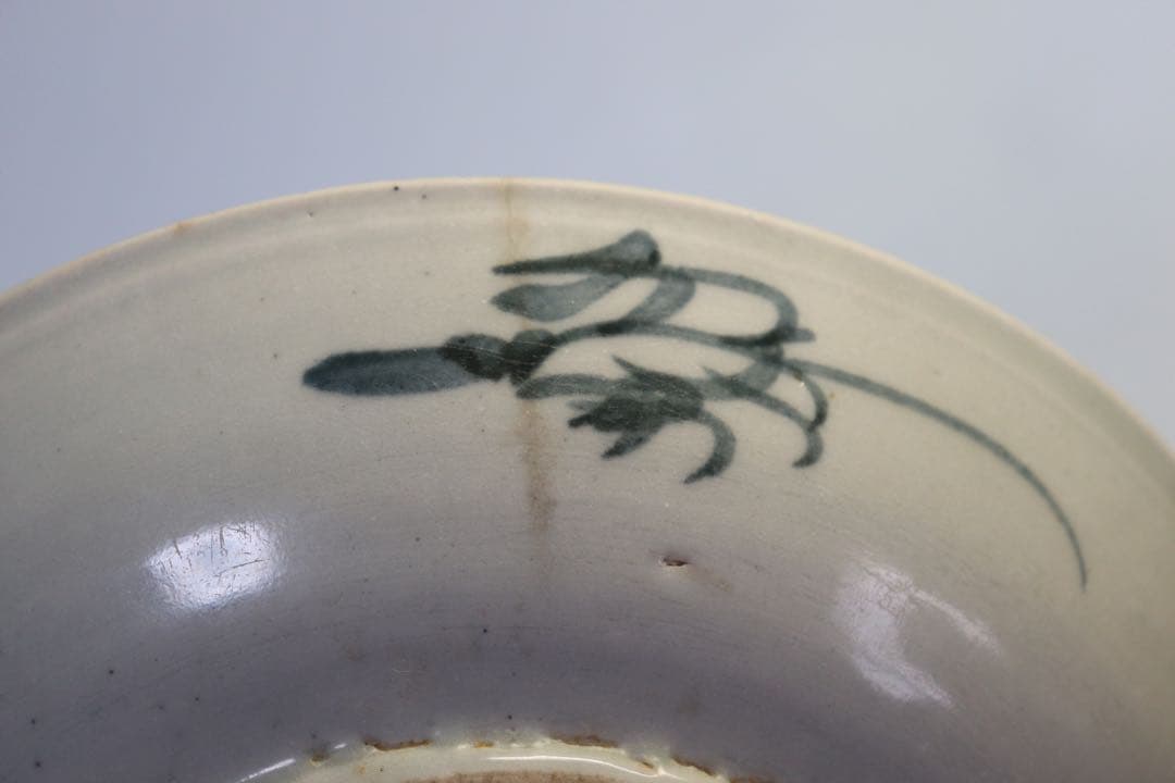 中国　清朝期　染付魚藻紋大皿　送料込み0930