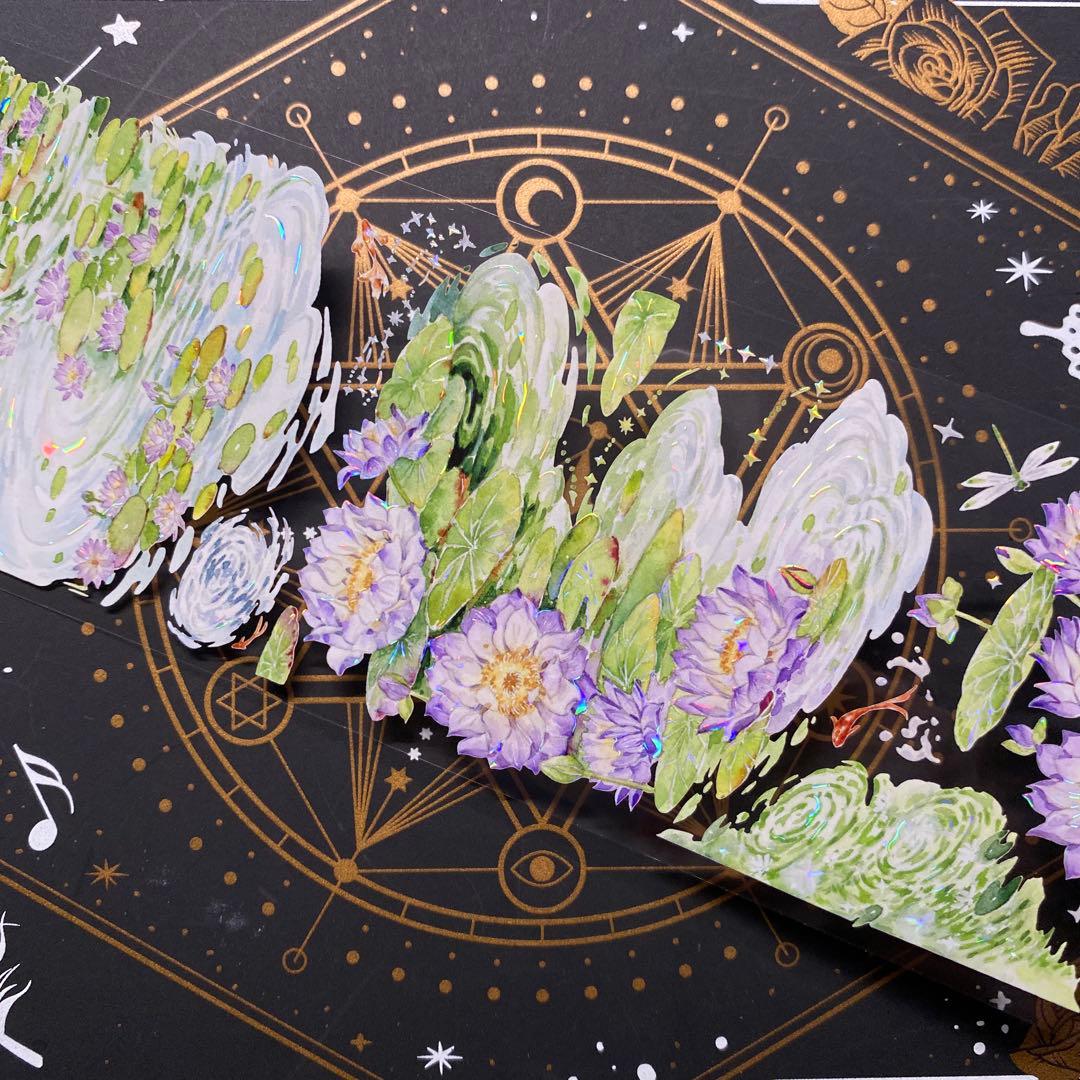 【9152】海外　マスキングテープ　中古巻　貝殻光ハス　波紋水紋　装飾系残量多め