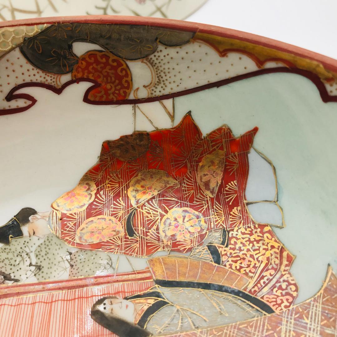 九谷 金蘭手 平安朝絵付け 浅鉢 2枚セット