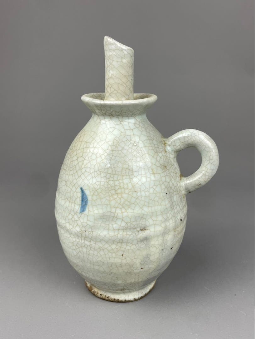 李朝 油注瓶 水注 朝鮮陶磁器 白磁 染付 蔓草文様 古染付 時代物 朝鮮陶器