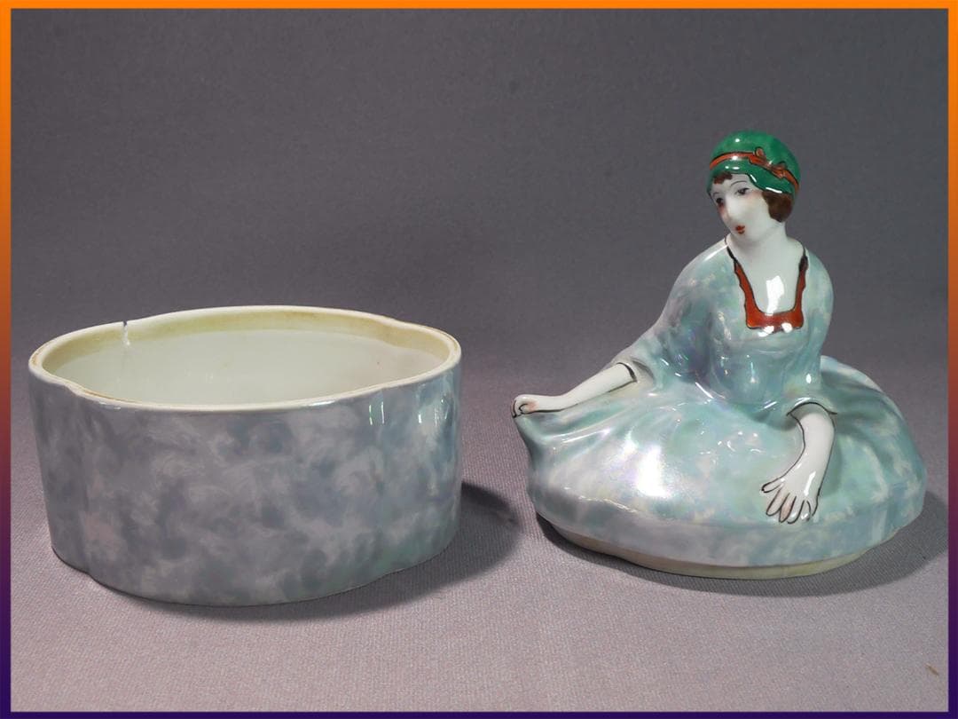 【1点限り】ノリタケ 青 デコレディ ドレッサードール パウダー アンティーク