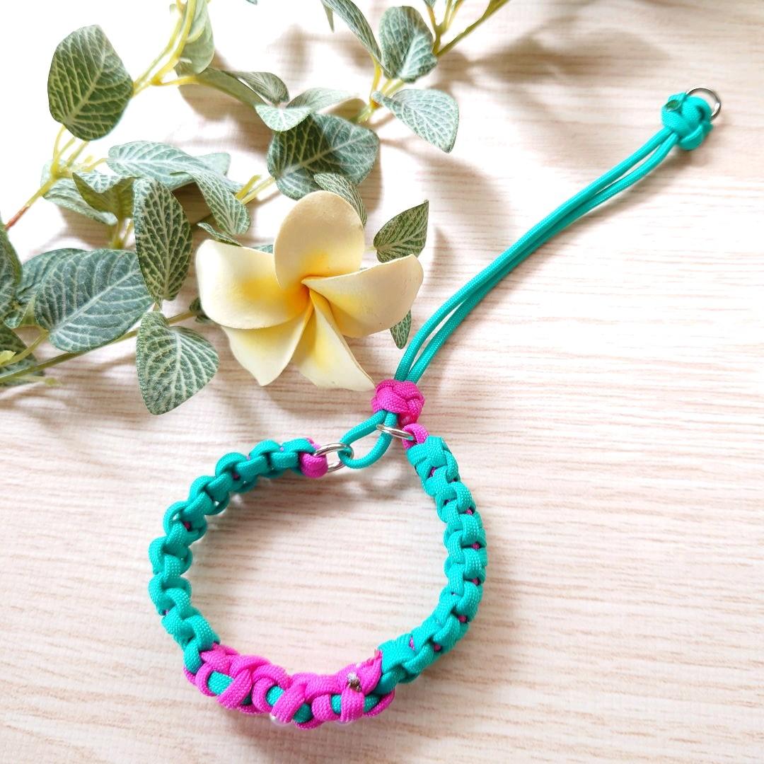 パラコードリード＆首輪　ハーフチョーク　ピンクフラワー　№066