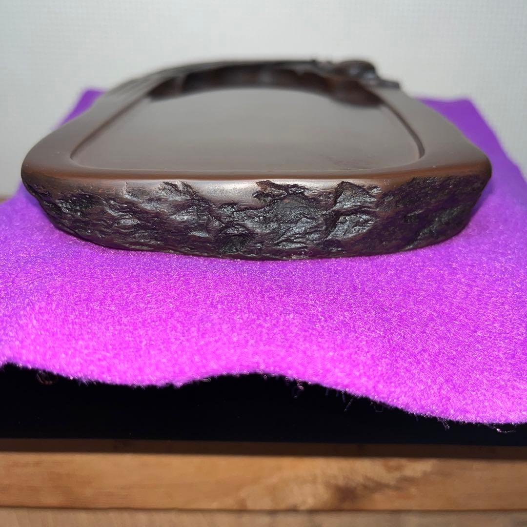 ⭕️赤間硯　カタツムリ彫刻　日下健一(研堂)作　19cm超　特殊研美品