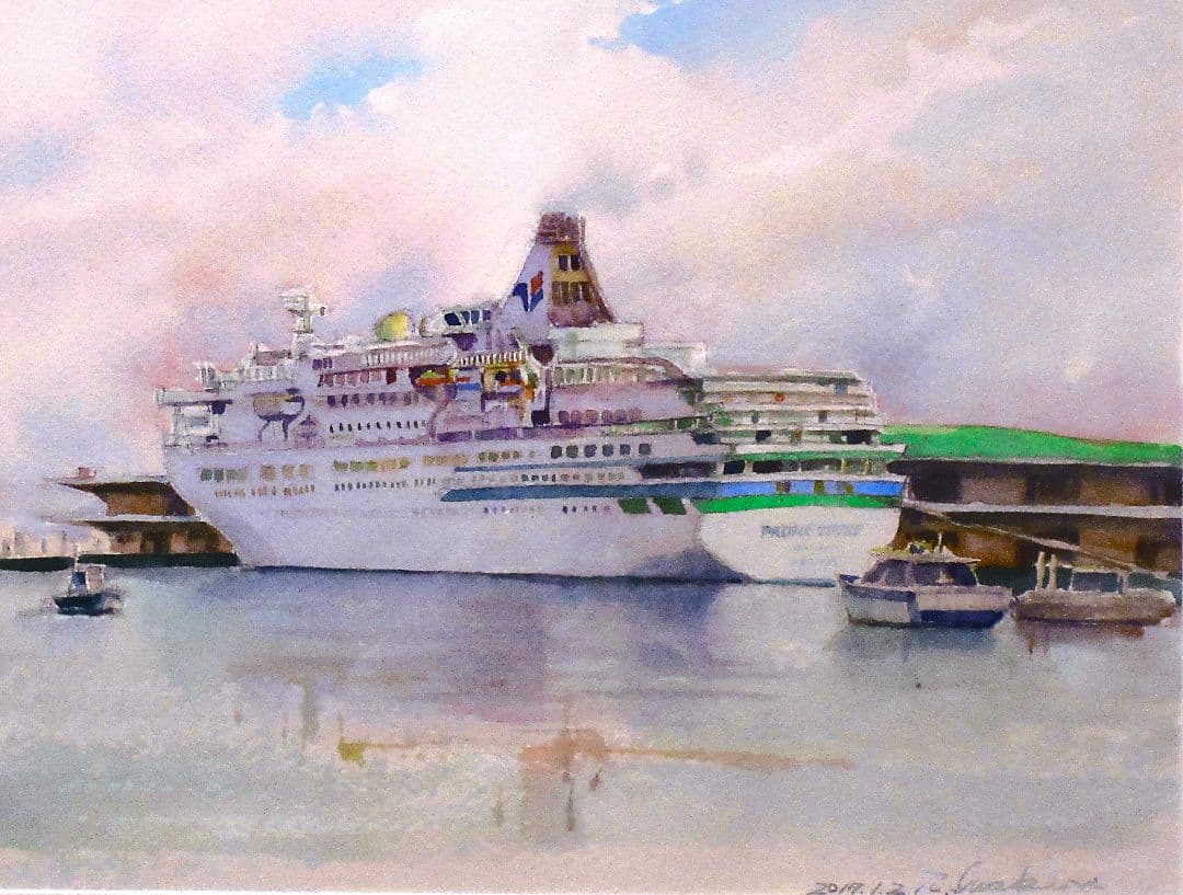 水彩画 船の風景 2014年作