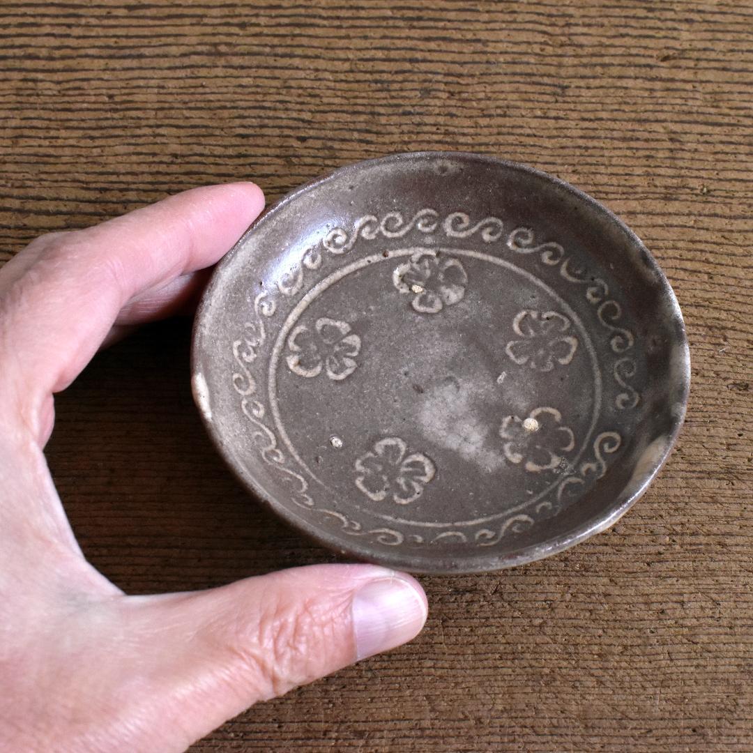 江戸 八代焼 古高田 三島象嵌盃 小皿 / 肥後 熊本 酒器 古陶器 古伊万里