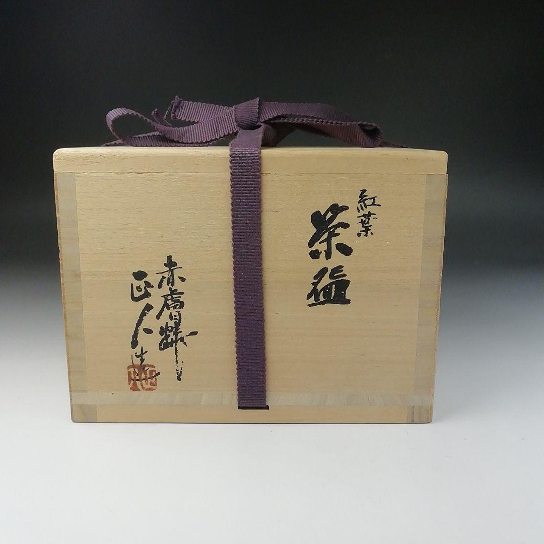 Ｔ６４３　茶碗　『紅葉』『赤膚焼』『赤膚山　大塩正人 造』　共箱　抹茶碗　茶道具