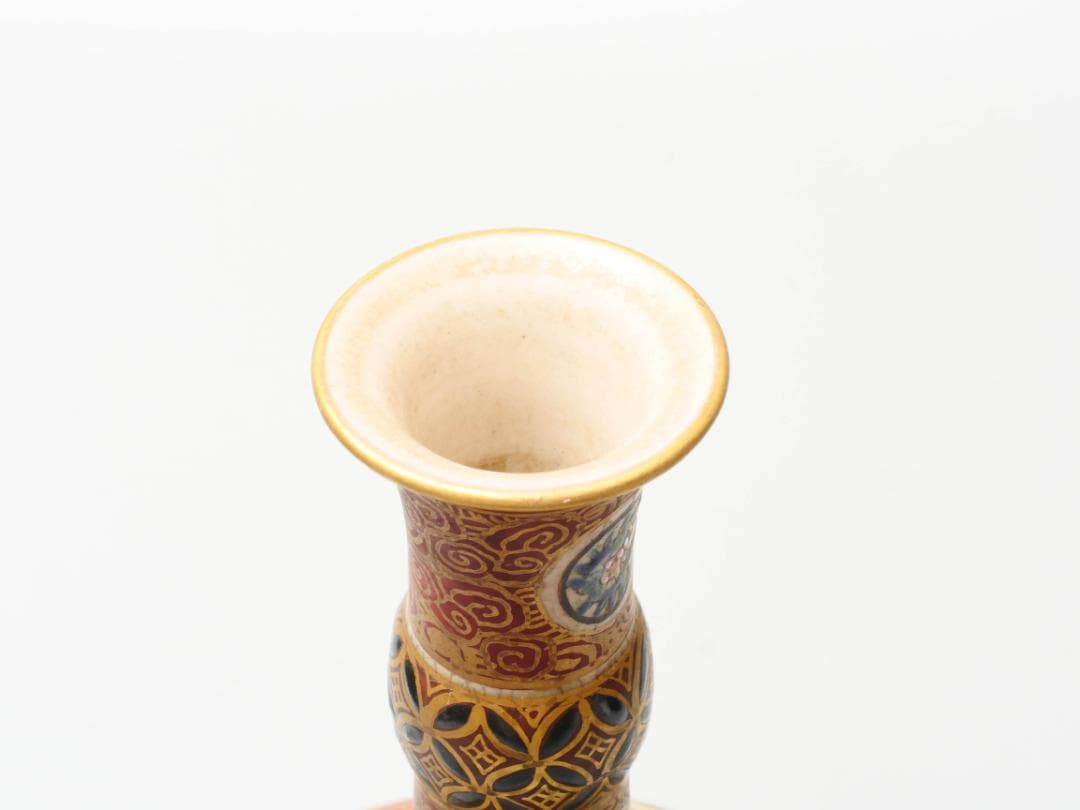 幕末名工 【九谷庄三】造 色絵金彩図変鶴首 花瓶 花器 高さ27.5ⅽm