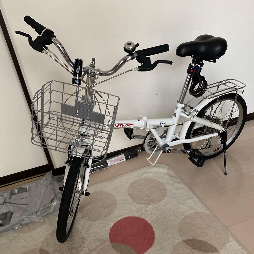 折りたたみ自転車 ホワイト 前カゴ付き