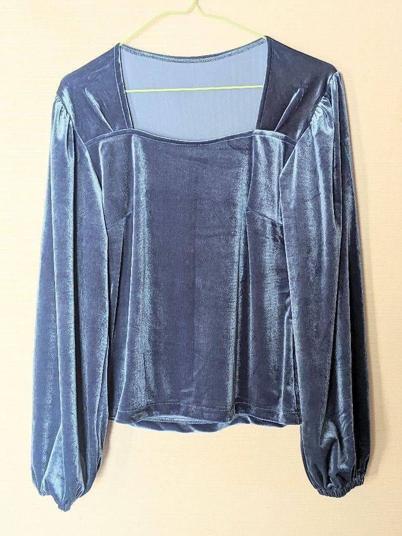 ブラウス　フラメンコ衣装　ストレッチ　ブルー LL〜大きめサイズ