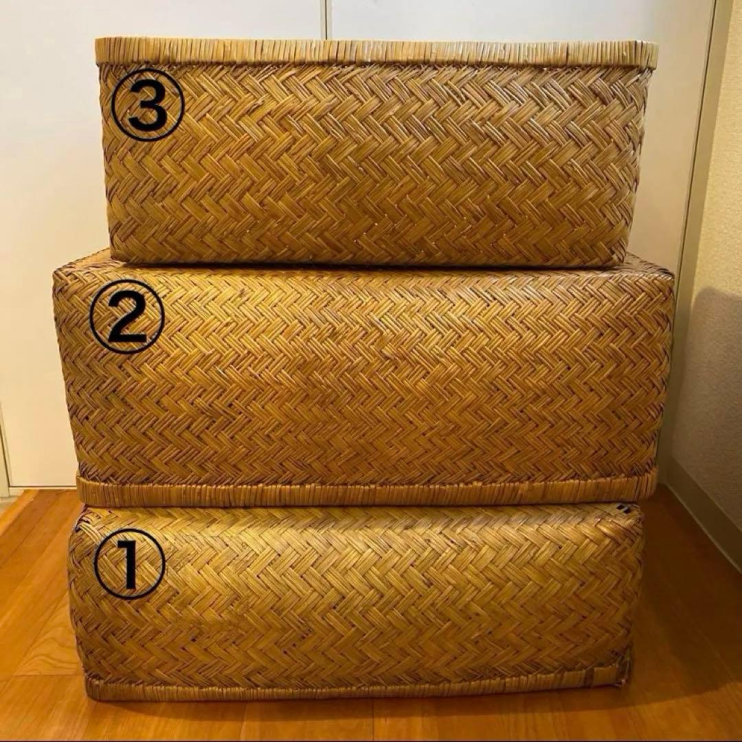 ③ 【最終価格】竹行李 柳ごおり昭和レトロ 竹細工 大籠 箪笥カゴ 受け座のみ