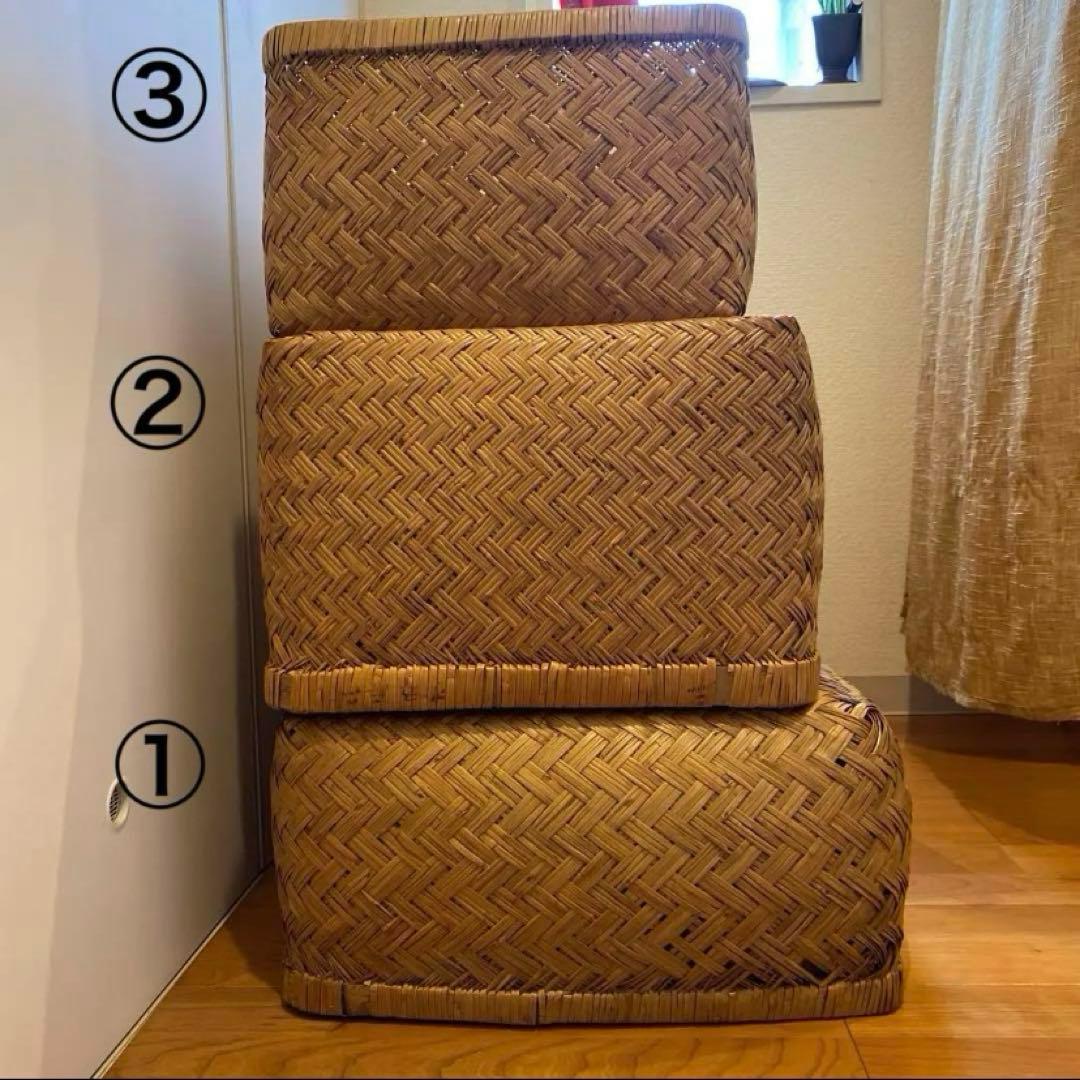 ③ 【最終価格】竹行李 柳ごおり昭和レトロ 竹細工 大籠 箪笥カゴ 受け座のみ