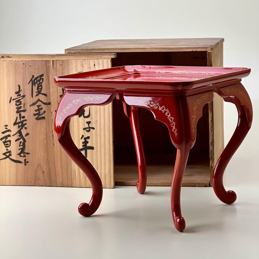 江戸期　朱漆脚付お膳台・供物台　元治元年箱書 骨董品　アンティーク