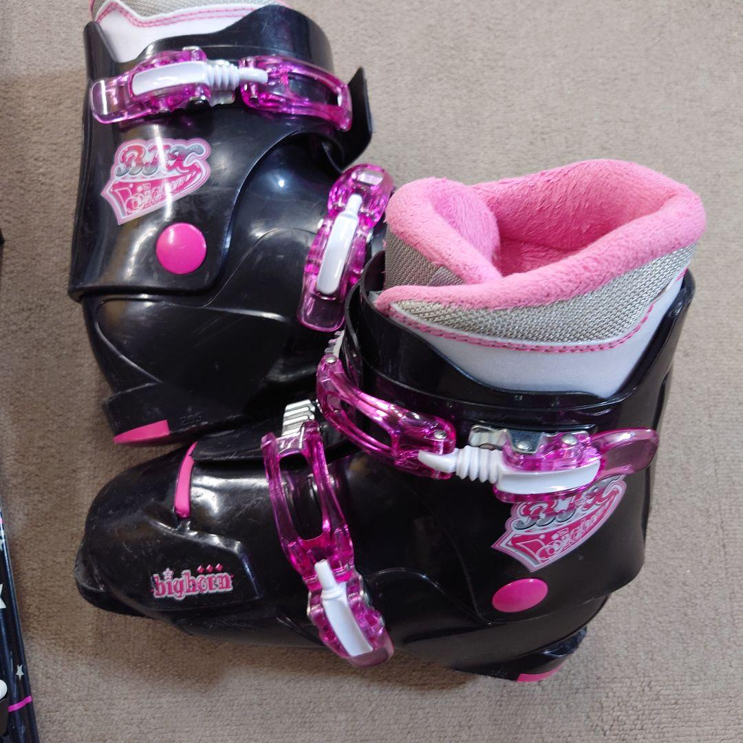 滑れる状態で発送 使用済みジュニアスキー120cmブーツ23cm ポールはおまけ