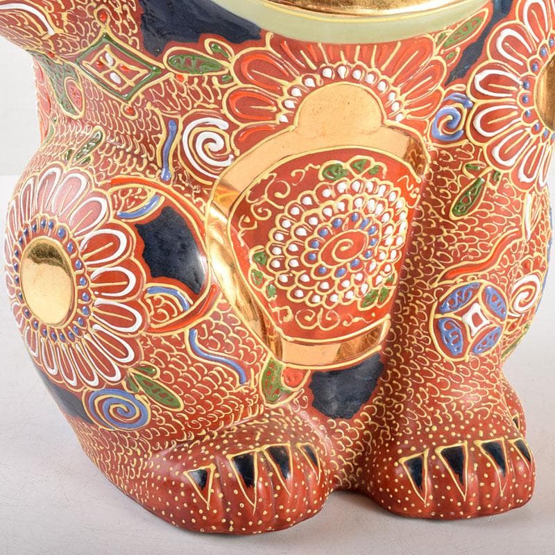とらさん　九谷焼　色絵金彩　招き猫　置物　縁起物　在銘　F　R4990B