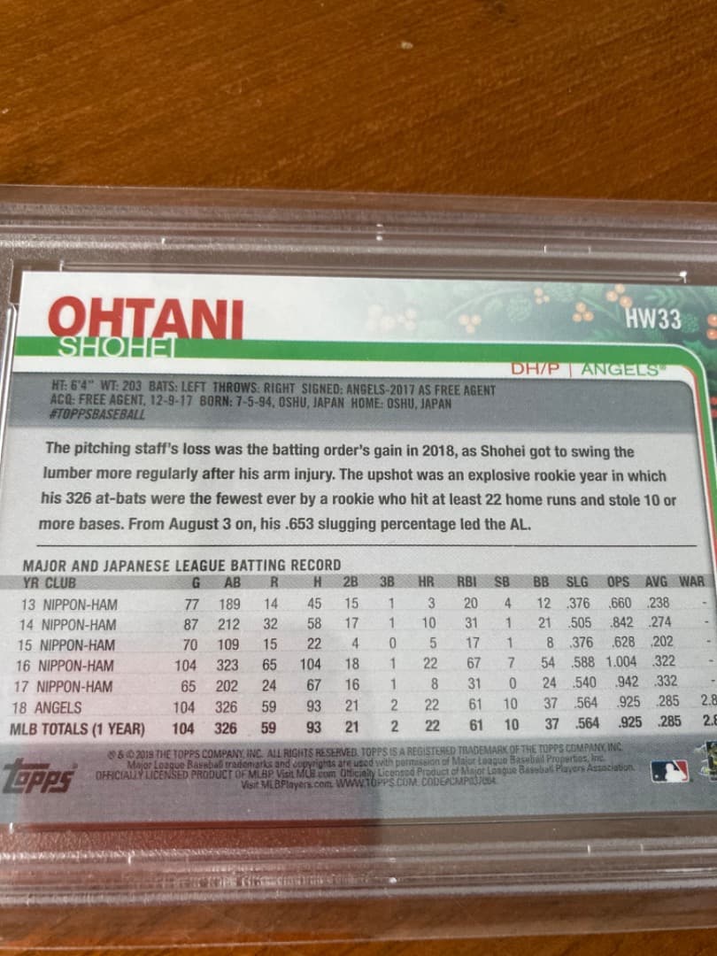 大谷翔平シングルカードPSA鑑定済