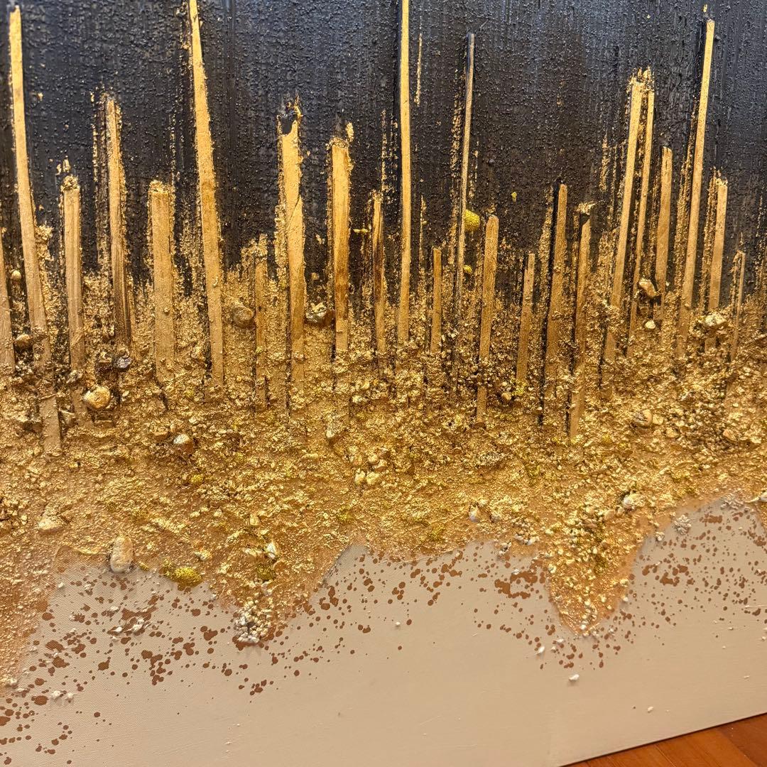 【高級感】現代アート 大型　パネル 金箔 立体テクスチャ モダン　インテリア