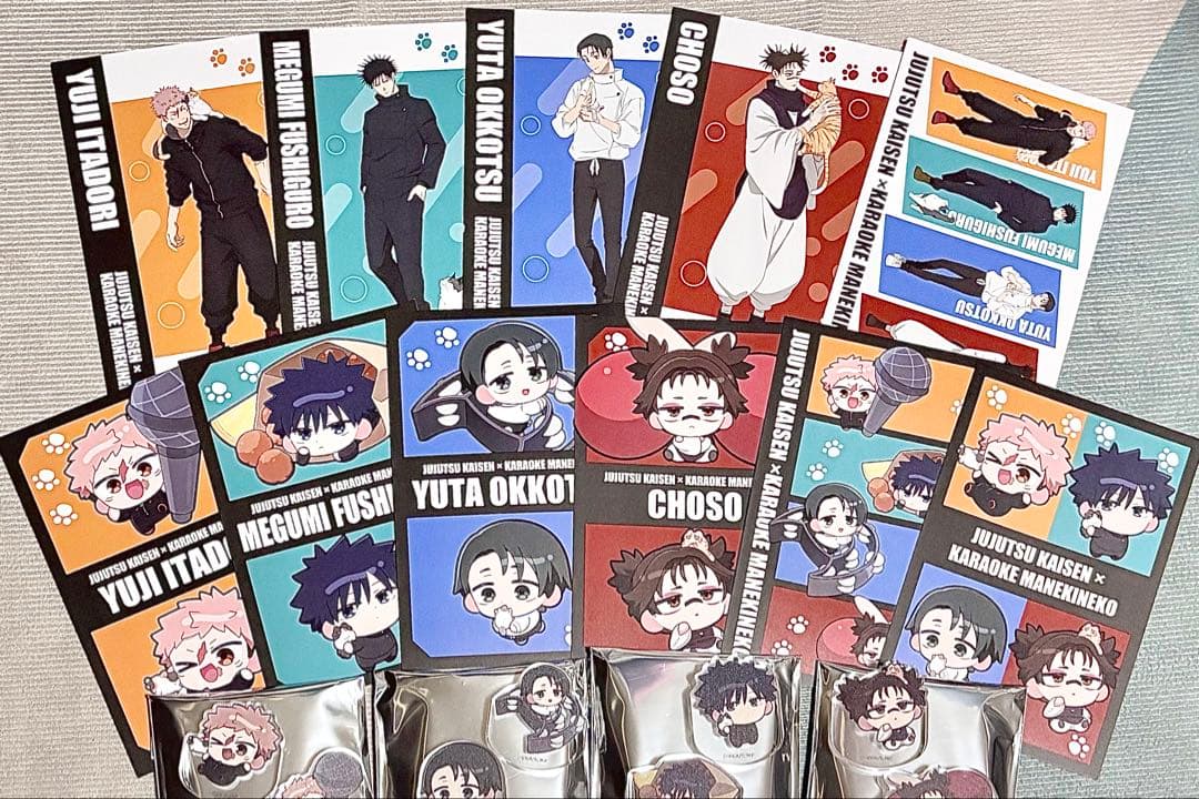 呪術廻戦 まねきねこ 虎杖 伏黒 乙骨 脹相 アクリルスタンド 特典 缶バッジ